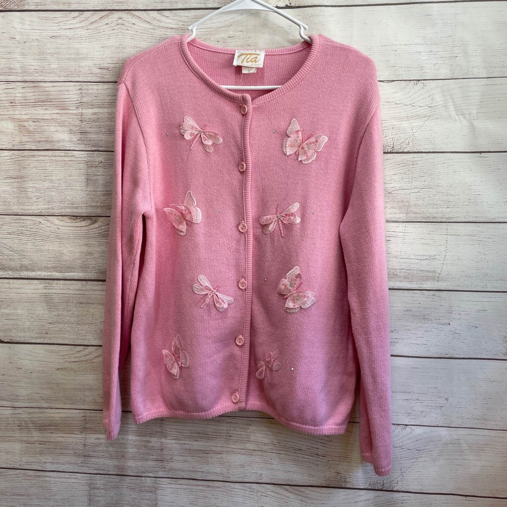 VINTAGE TIA DESIGNS SWEATER WITH APPLIQUED BUTTERFLIES AND DRAGONFLIES